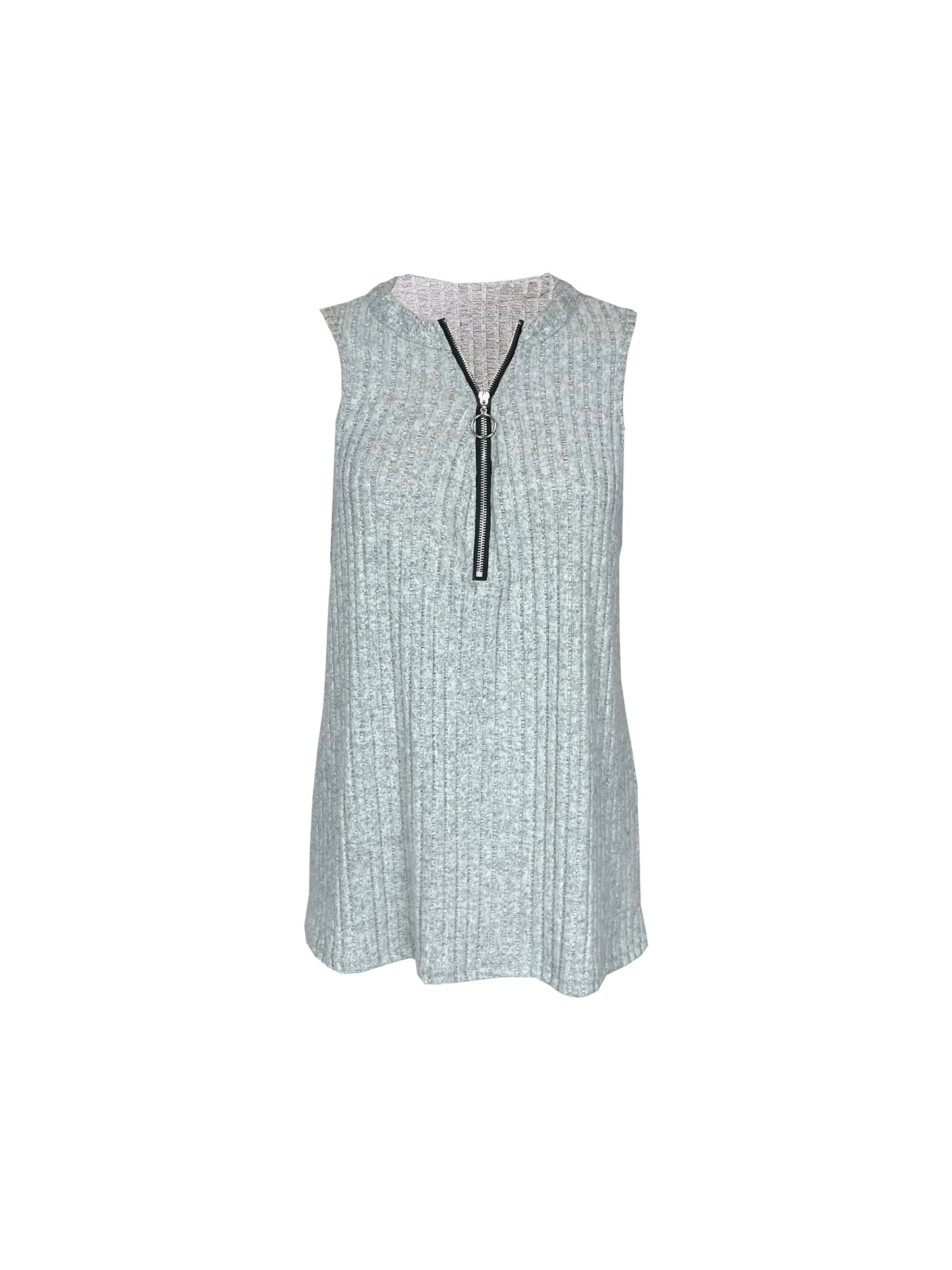 2024 AliExpress Cross-border New Europe and America Plus Size Women's Casual Sleeveless Zipper V-Neck T-shirt