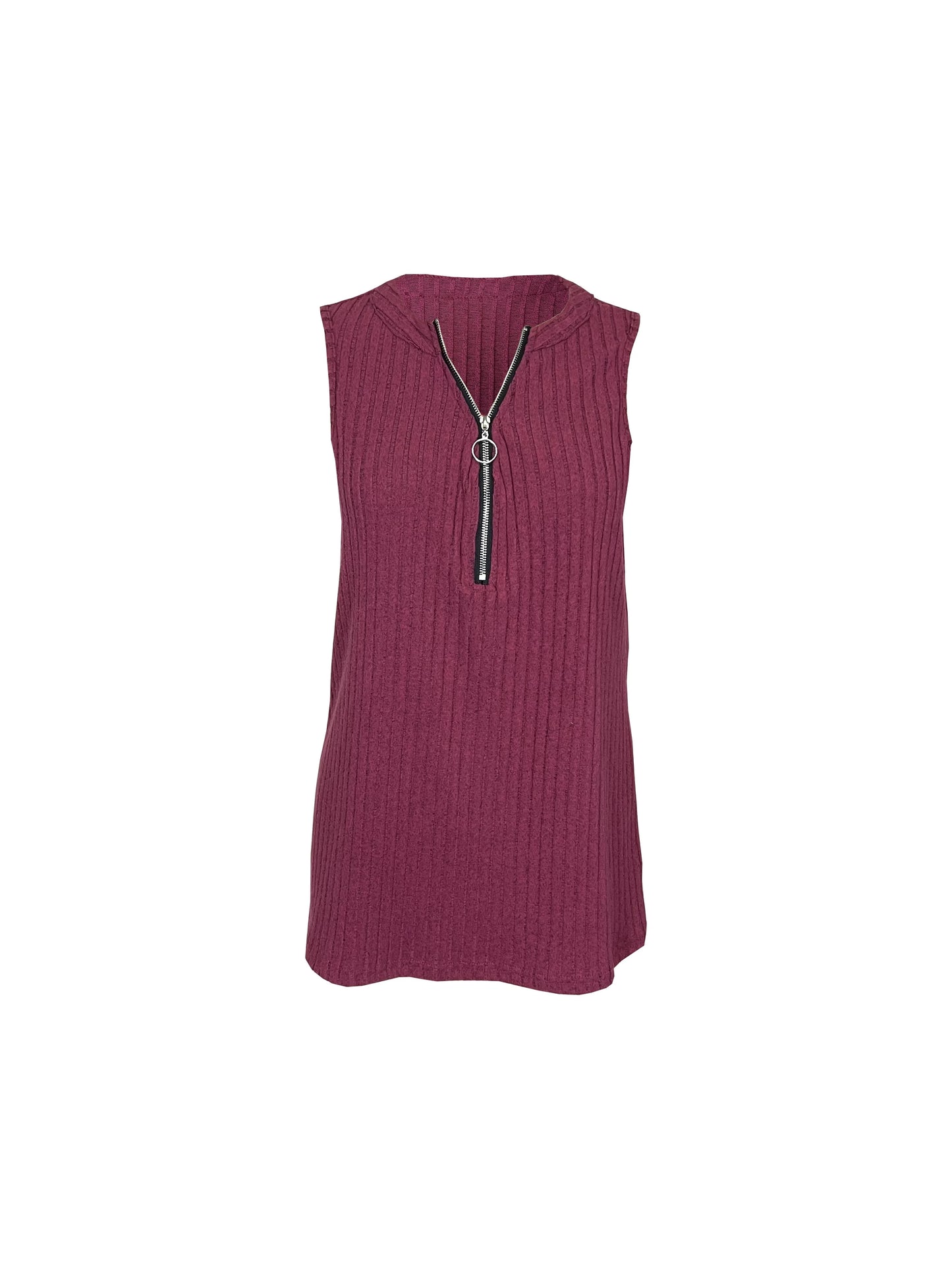 2024 AliExpress Cross-border New Europe and America Plus Size Women's Casual Sleeveless Zipper V-Neck T-shirt