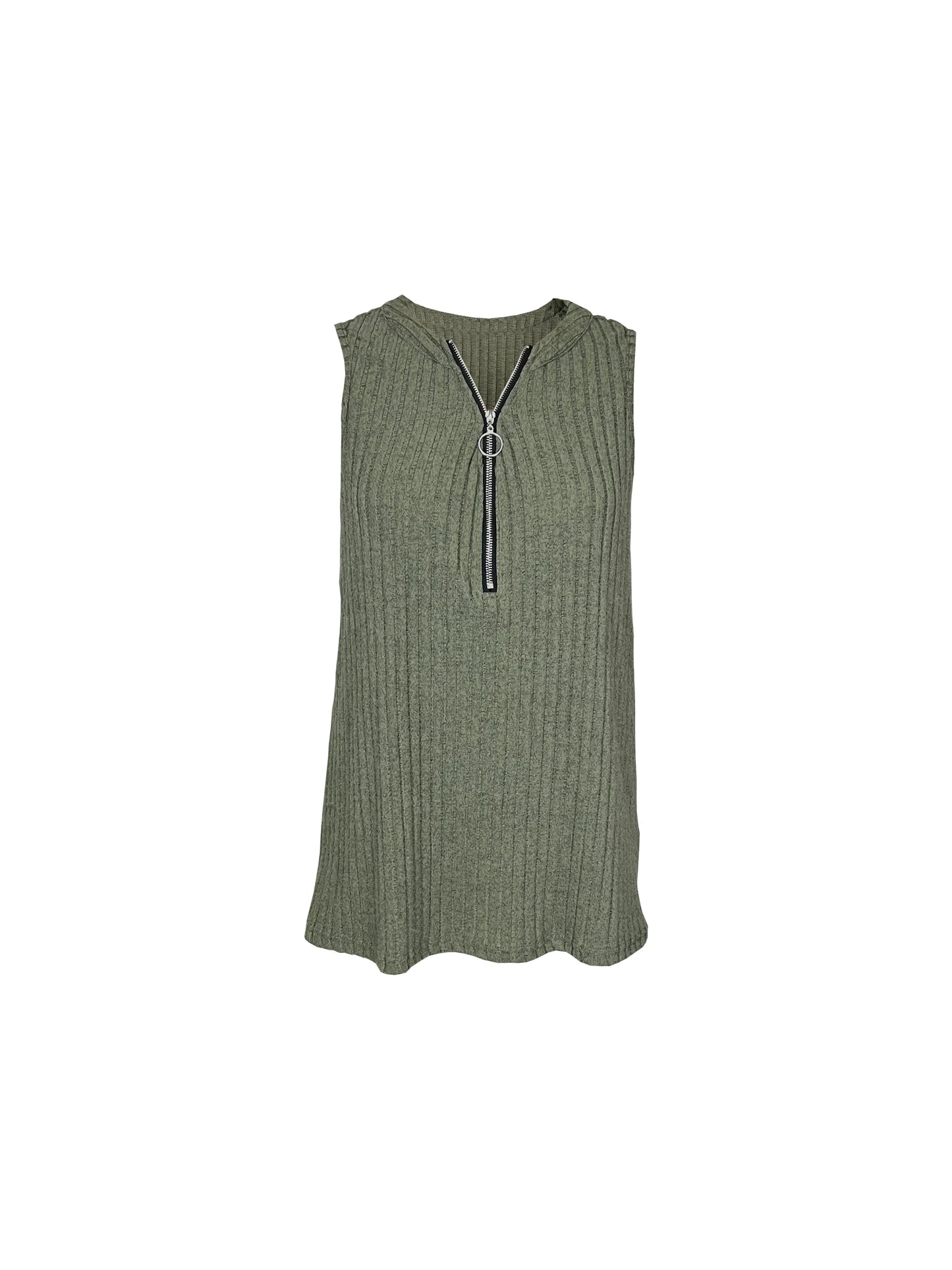 2024 AliExpress Cross-border New Europe and America Plus Size Women's Casual Sleeveless Zipper V-Neck T-shirt