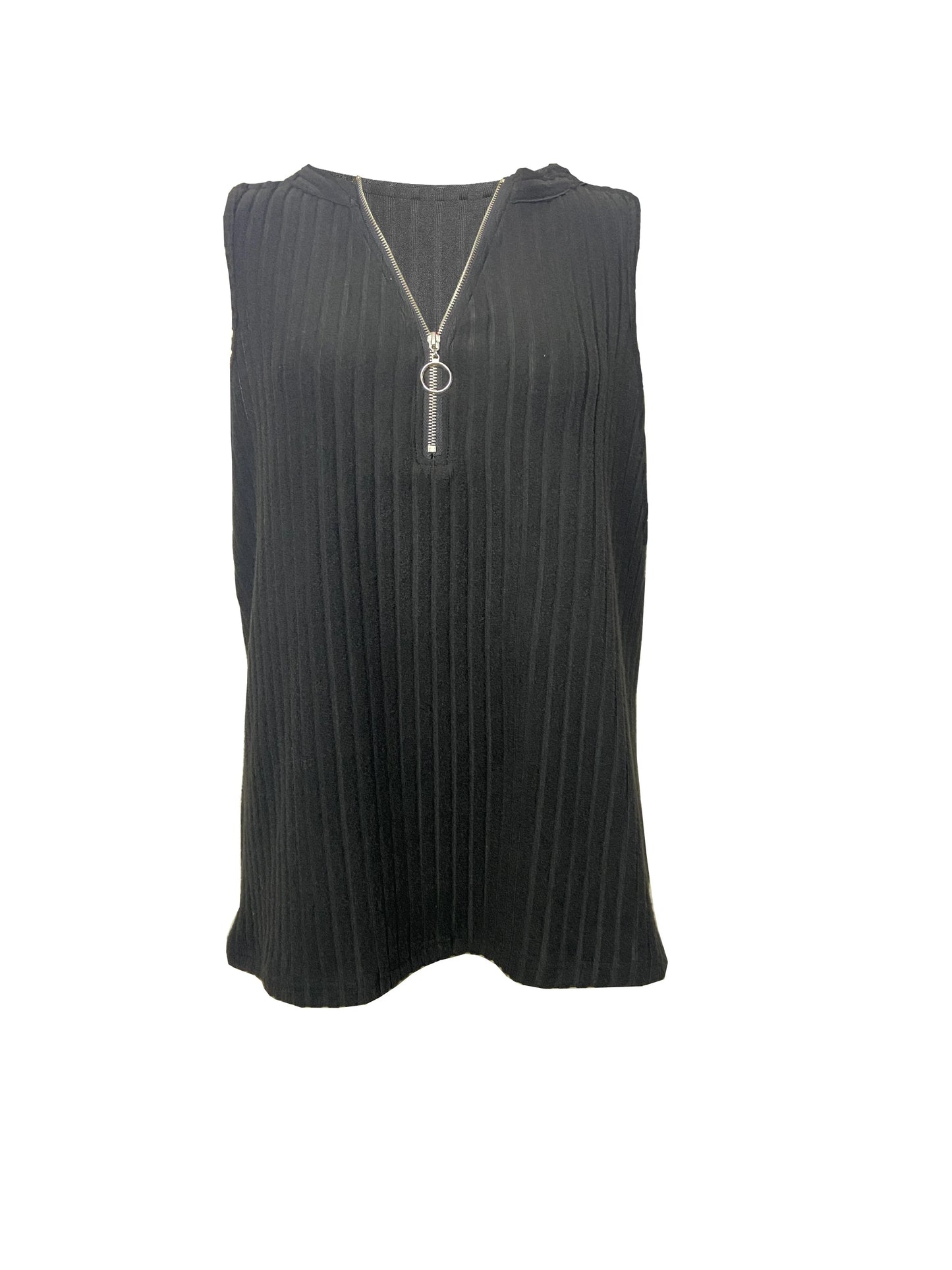 2024 AliExpress Cross-border New Europe and America Plus Size Women's Casual Sleeveless Zipper V-Neck T-shirt